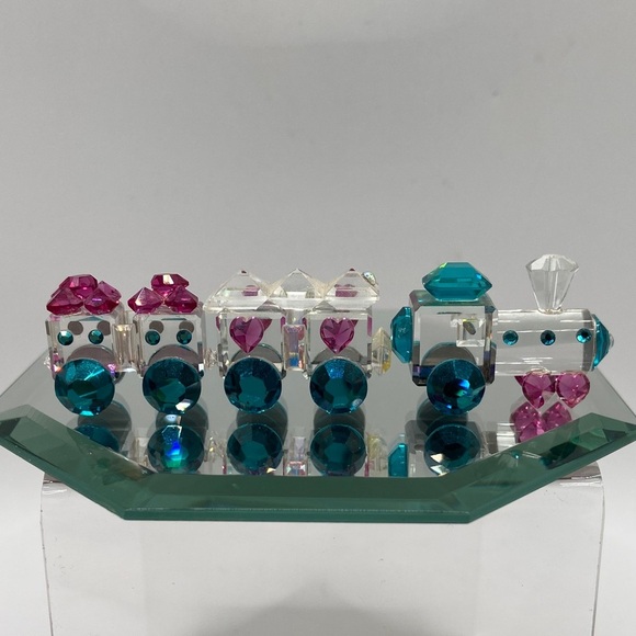 Other - Vintage Crystallite Crystal Miniature Crystal 3 Pc Train Set With Mirror Base